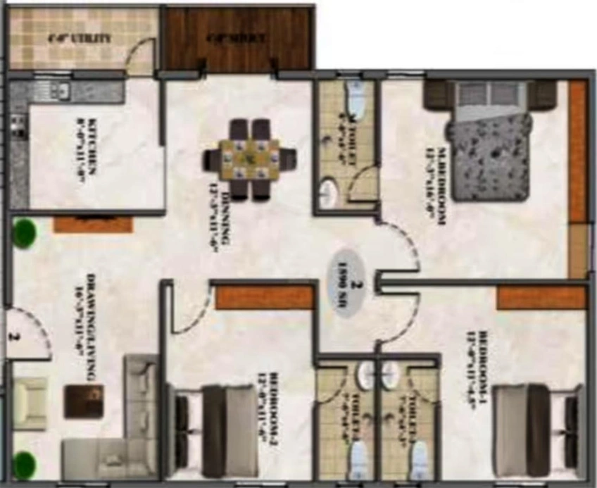 3 BHK Flat in Lansum Supreme in Marripalem, Visakhapatnam - Image 816815