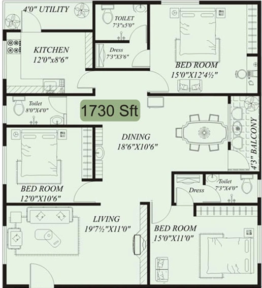 3 BHK Flat in Chilukuris Golden Gates in Madhurawada, Visakhapatnam - Image 816887