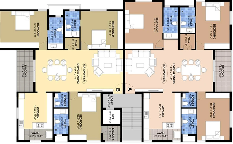 Floor Plan of Pushkar VR Residences in Anna Nagar, Chennai - Image 171973