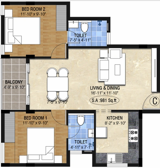2 BHK Flat in Pushkar Kausaliya Enclave in Ayanambakkam, Chennai - Image 817120
