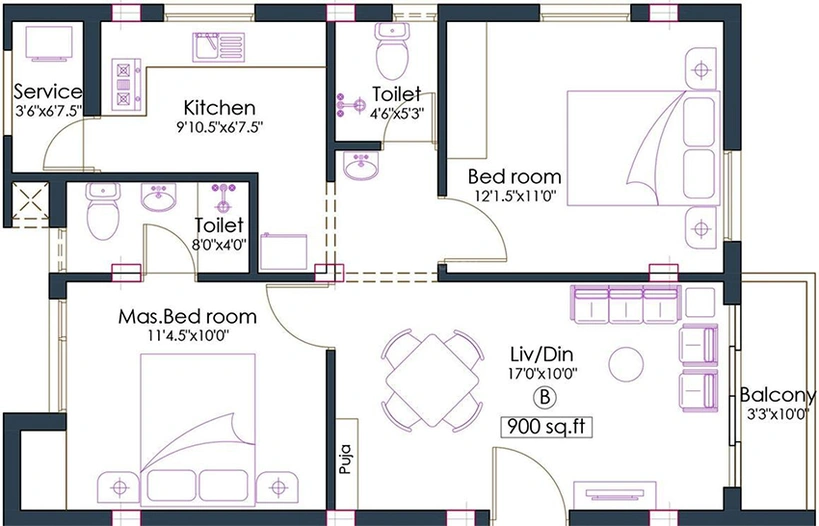2 BHK Flat in Pushkar Saiarpitha Residence in Anna Nagar, Chennai - Image 817473