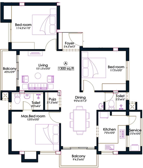 3 BHK Flat in Pushkar Saiarpitha Residence in Anna Nagar, Chennai - Image 817474