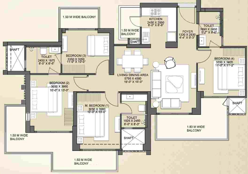 4 BHK Flat in Gaur NYC Residences in Wave City, Ghaziabad - Image 817581