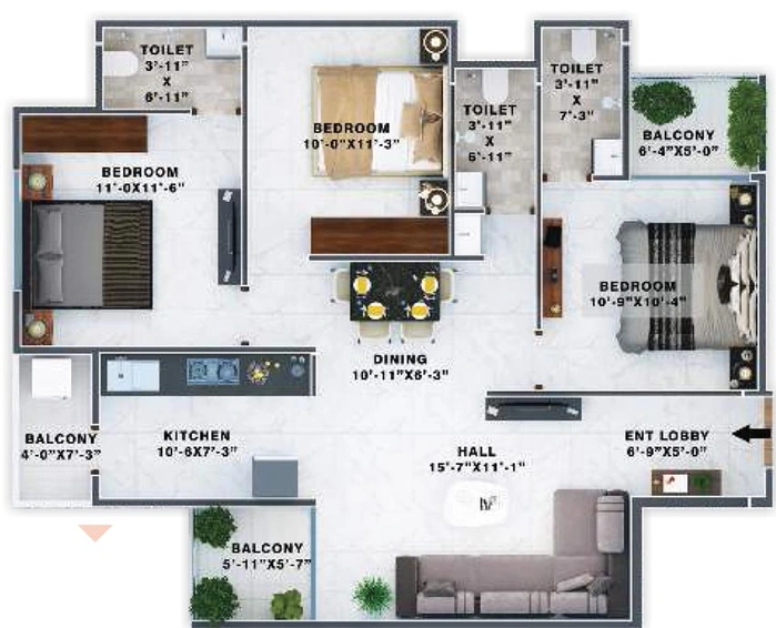 3 BHK Flat in Pyramid Gloria in Besa, Nagpur - Image 749968