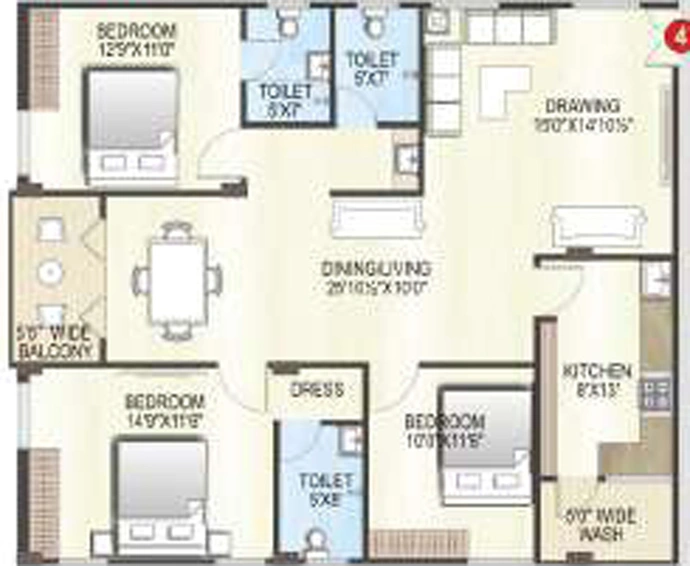 3 BHK Flat in Trishala The Life in Hitech City, Hyderabad - Image 748747