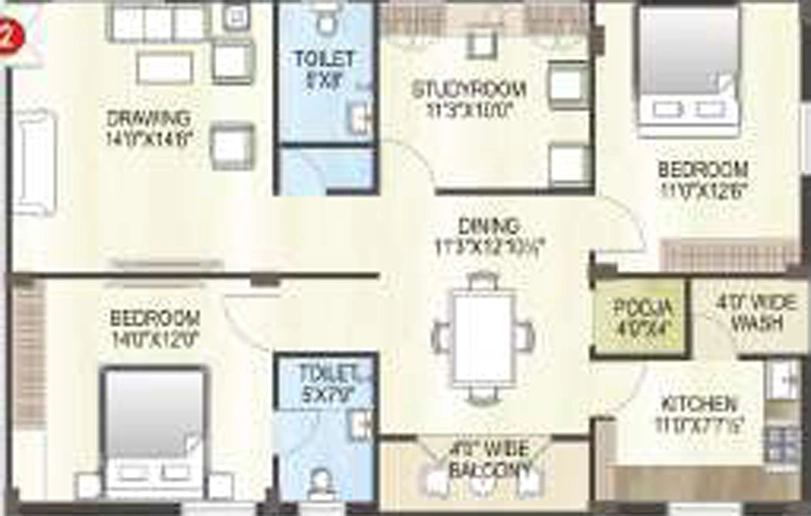 2 BHK Flat in Trishala The Life in Hitech City, Hyderabad - Image 748745