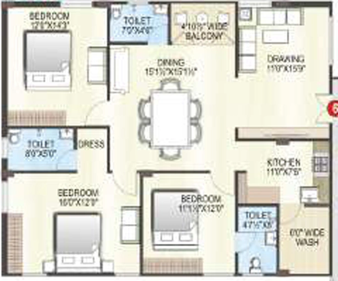 3 BHK Flat in Trishala The Life in Hitech City, Hyderabad - Image 748746