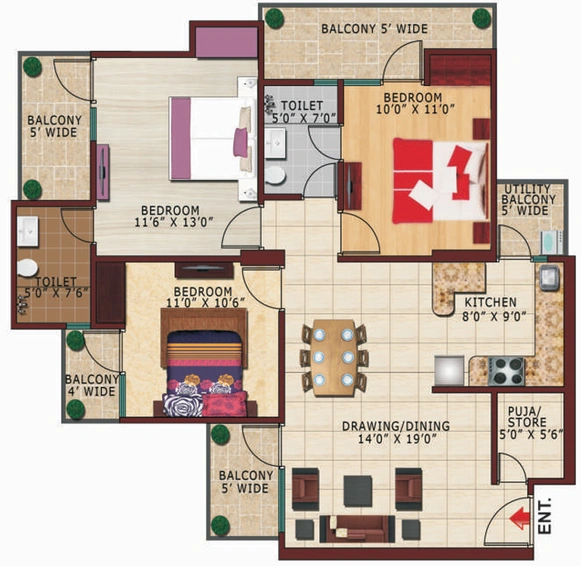 3 BHK Flat in Renowned Lotus Parkk Greens in Sector 1, Greater Noida - Image 817767