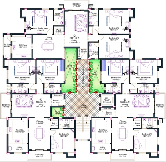 Floor Plan of Pushkar Harrington Residences in Anna Nagar, Chennai - Image 173927