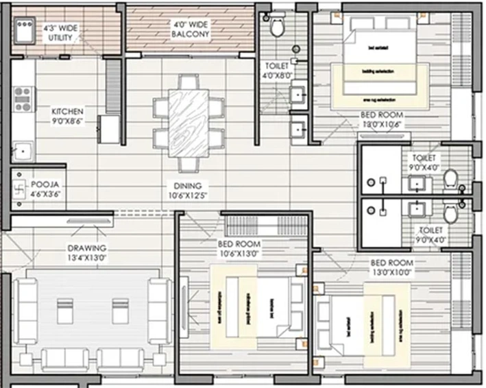 3 BHK Flat in Ananda Eucalyptus in Alkapur, Hyderabad - Image 817895