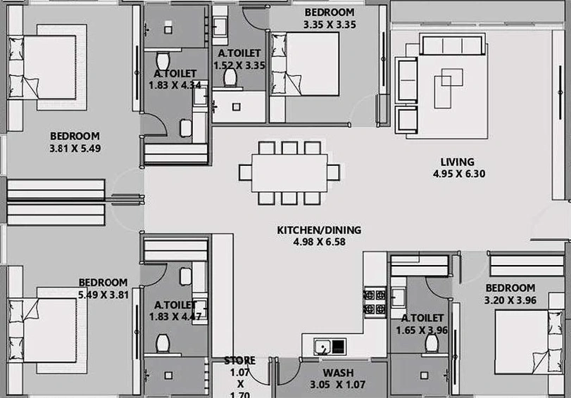 4 BHK Flat in SL Bblossom The Presidency in Vesu, Surat - Image 818178