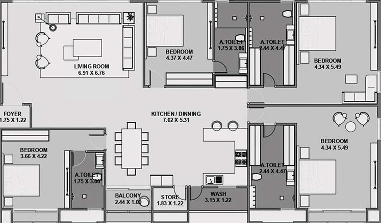 4 BHK Flat in SL Bblossom The Presidency in Vesu, Surat - Image 818179