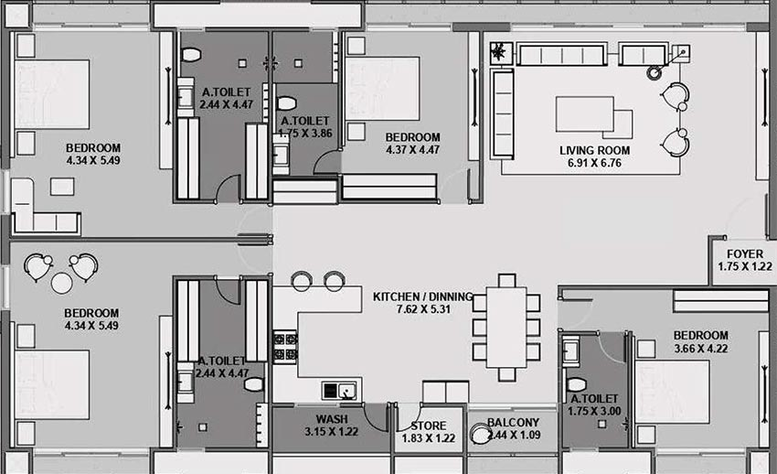 4 BHK Flat in SL Bblossom The Presidency in Vesu, Surat - Image 818180