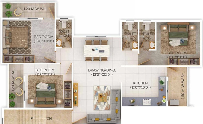 3 BHK Flat in Agastya Vishal Enrich in Sonegaon, Nagpur - Image 749978