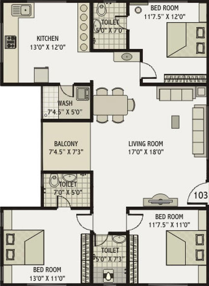 3 BHK Flat in Rameshwaram Heights in Bharthana, Surat - Image 818809