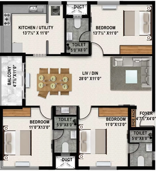 3 BHK Flat in Vibrant Ishana in Thiruvanmiyur, Chennai - Image 819031