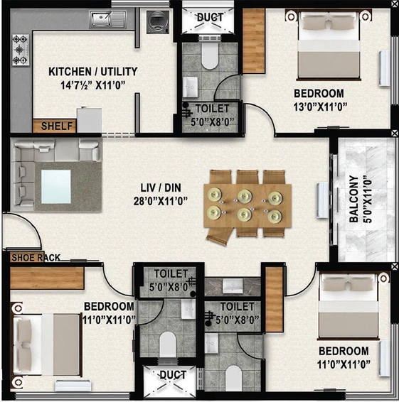3 BHK Flat in Vibrant Ishana in Thiruvanmiyur, Chennai - Image 819030