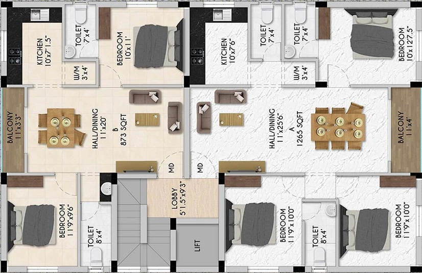 Floor Plan of Vignesh Sri Mahalakshmi Flats in Valasaravakkam, Chennai - Image 177764