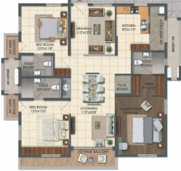 3 BHK Flat in Aparna Sarovar Grande in Nallagandla, Hyderabad - Image 751172