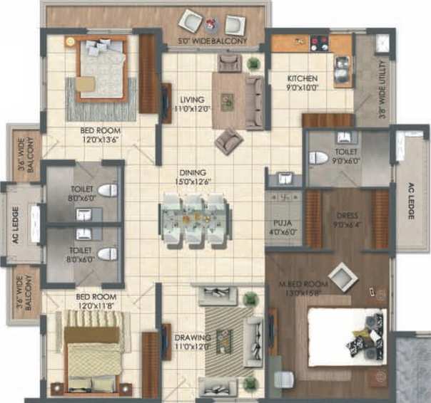 3 BHK Flat in Aparna Sarovar Grande in Nallagandla, Hyderabad - Image 751173