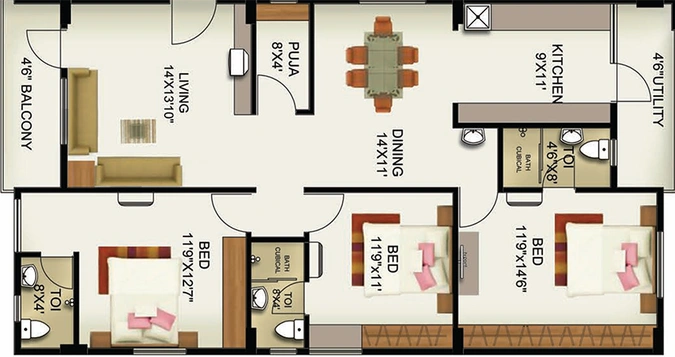 3 BHK Flat in Balajee Myneni Vistas in Yendada, Visakhapatnam - Image 819205