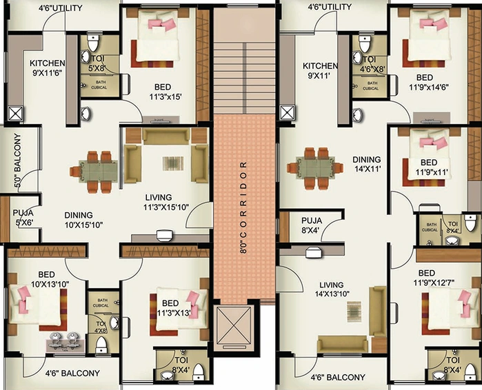 Floor Plan of Balajee Myneni Vistas in Yendada, Visakhapatnam - Image 178199