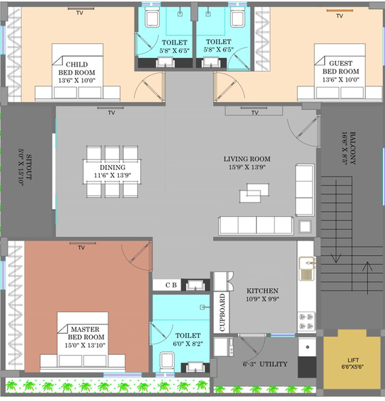 3 BHK Flat in Sree Balajee Aadarsh Vilas in Seethammadhara, Visakhapatnam - Image 819207