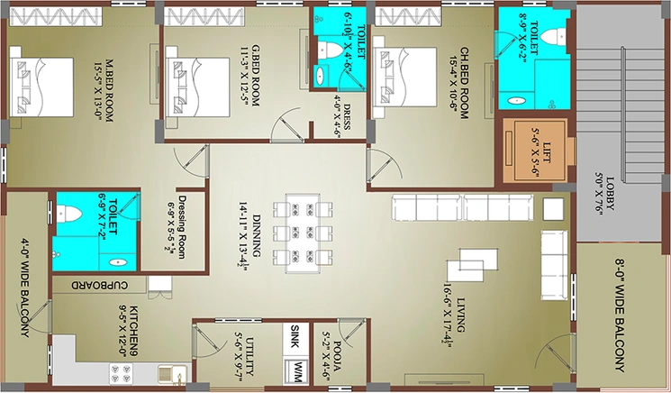3 BHK Flat in Sree Balajee Pebble Enclave in Visalakshi Nagar, Visakhapatnam - Image 819211