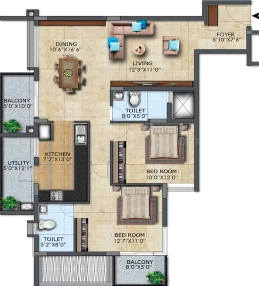 2 BHK Flat in LH Casa Flora in Horamavu, Bangalore - Image 819305