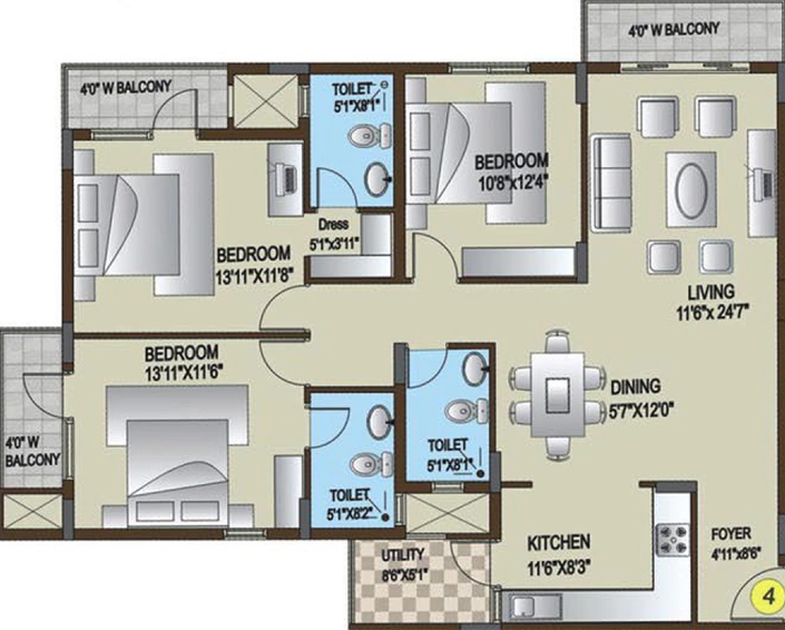 3 BHK Flat in Mittal Palms in Jakkur, Bangalore - Image 819395