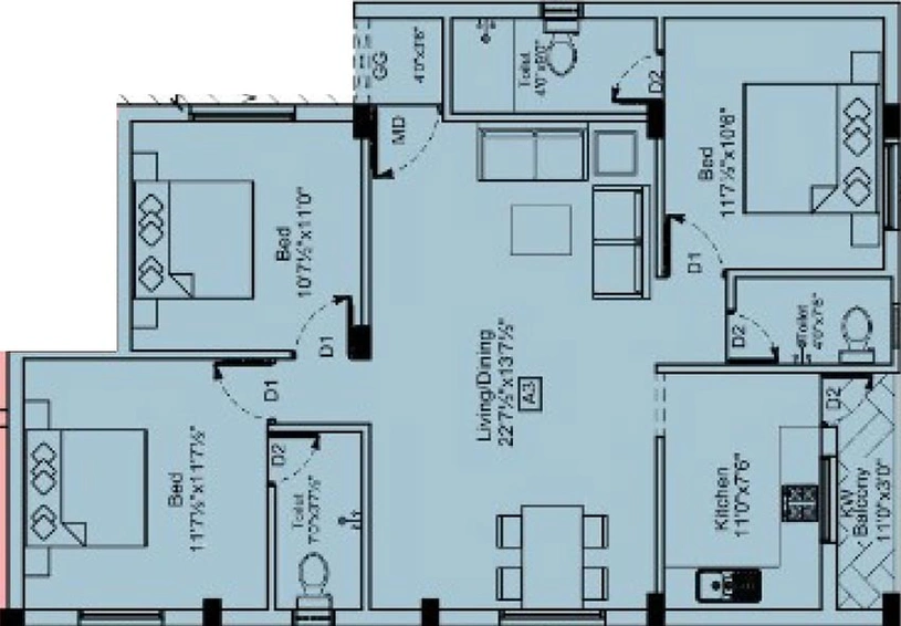 3 BHK Flat in Rahul Asashiyana in Ramapuram, Chennai - Image 819523