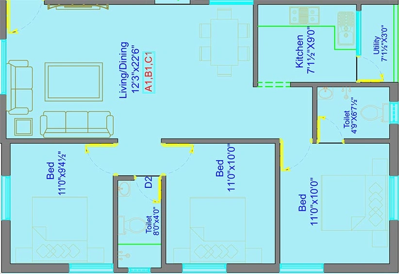 3 BHK Flat in Rahul Raass Vihar in Velachery, Chennai - Image 819536