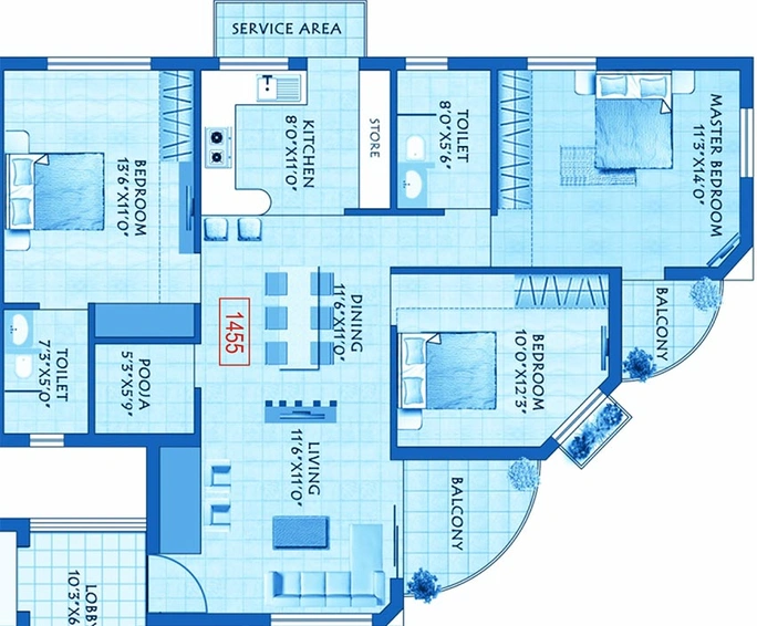 3 BHK Flat in Agni Vanamamalai in Abhiramapuram, Chennai - Image 819540