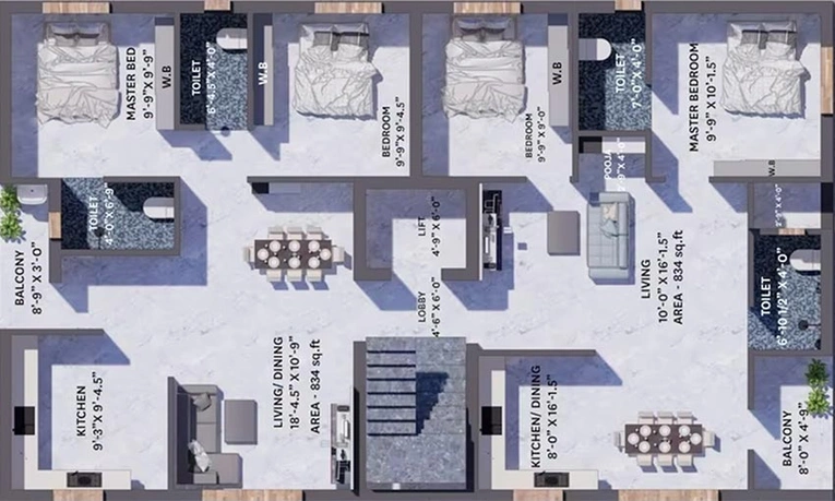 Floor Plan of Chona Jayam Enclave in Thiruvottiyur, Chennai - Image 179655