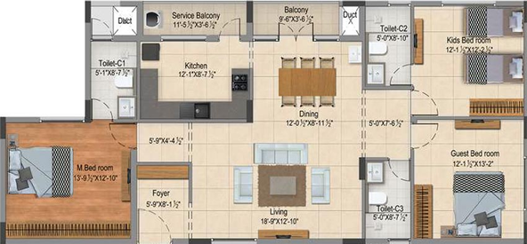 3 BHK Flat in DRA Tuxedo Elite in Velachery, Chennai - Image 819679