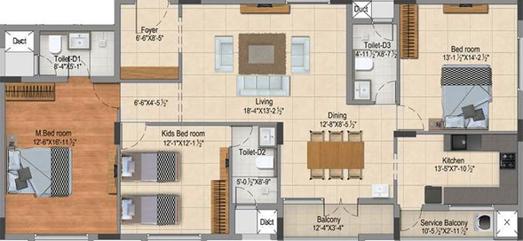 3 BHK Flat in DRA Tuxedo Elite in Velachery, Chennai - Image 819680