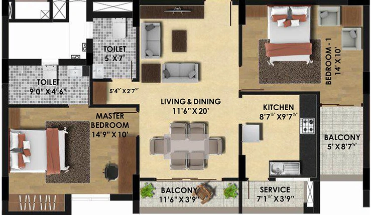 2 BHK Flat in Salma Pine Ridge in Velachery, Chennai - Image 819683