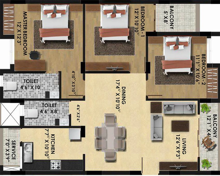 3 BHK Flat in Salma Pine Ridge in Velachery, Chennai - Image 819685