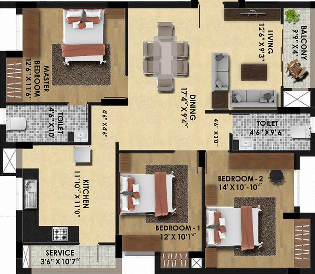 3 BHK Flat in Salma Pine Ridge in Velachery, Chennai - Image 819686