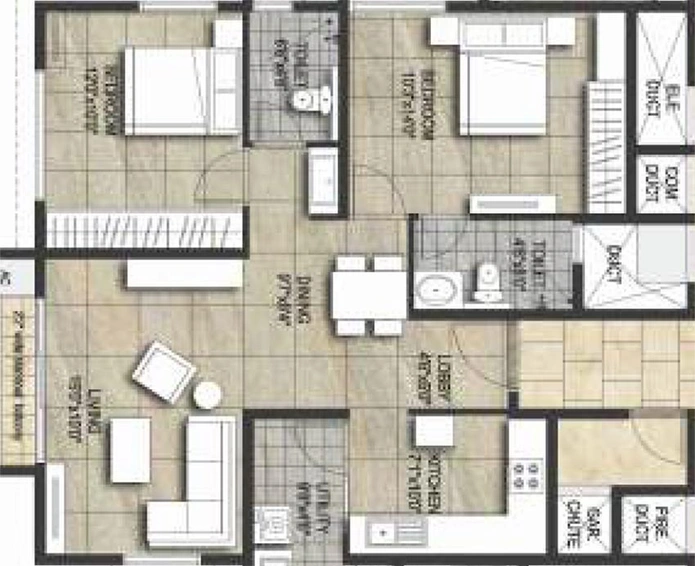 2 BHK Flat in Voora Oceans 27 in Tondiarpet, Chennai - Image 819695