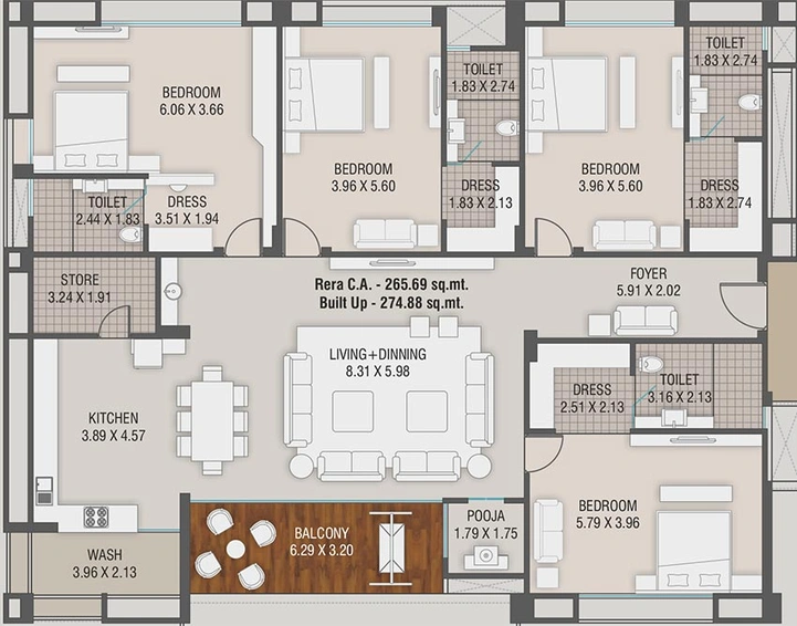 4 BHK Flat in Vedant Heights in Vesu, Surat - Image 820046