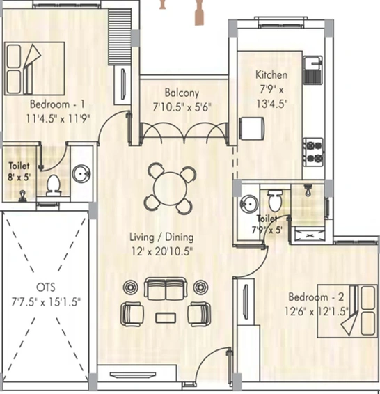 2 BHK Flat in Appaswamy Mandarina in Kotturpuram, Chennai - Image 820352