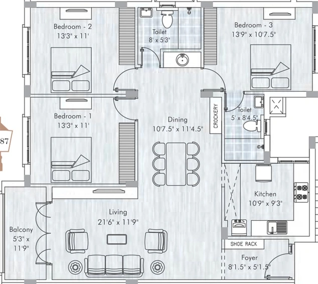 3 BHK Flat in Appaswamy Mandarina in Kotturpuram, Chennai - Image 820353