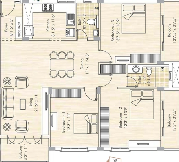 3 BHK Flat in Appaswamy Mandarina in Kotturpuram, Chennai - Image 820354