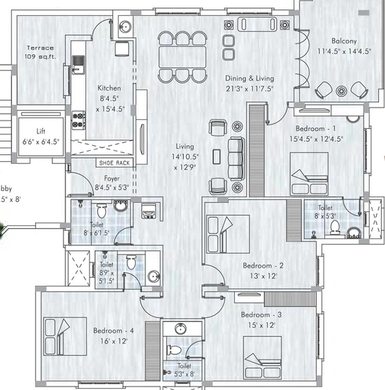 4 BHK Flat in Appaswamy Mandarina in Kotturpuram, Chennai - Image 820356
