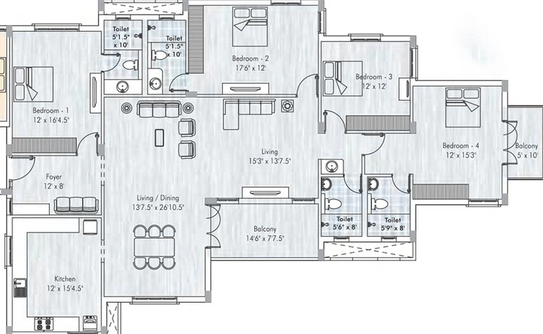 4 BHK Flat in Appaswamy Mandarina in Kotturpuram, Chennai - Image 820357