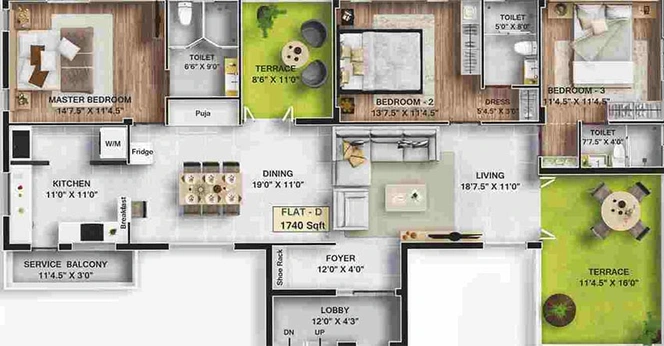 3 BHK Flat in Khurinji Iris in Thiruvanmiyur, Chennai - Image 820522