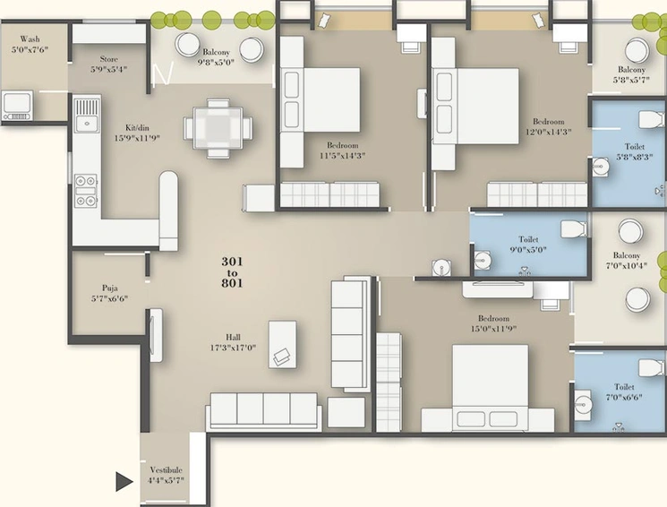 3 BHK Flat in Guruprasad Divine Heritage in Manjalpur, Vadodara - Image 821313