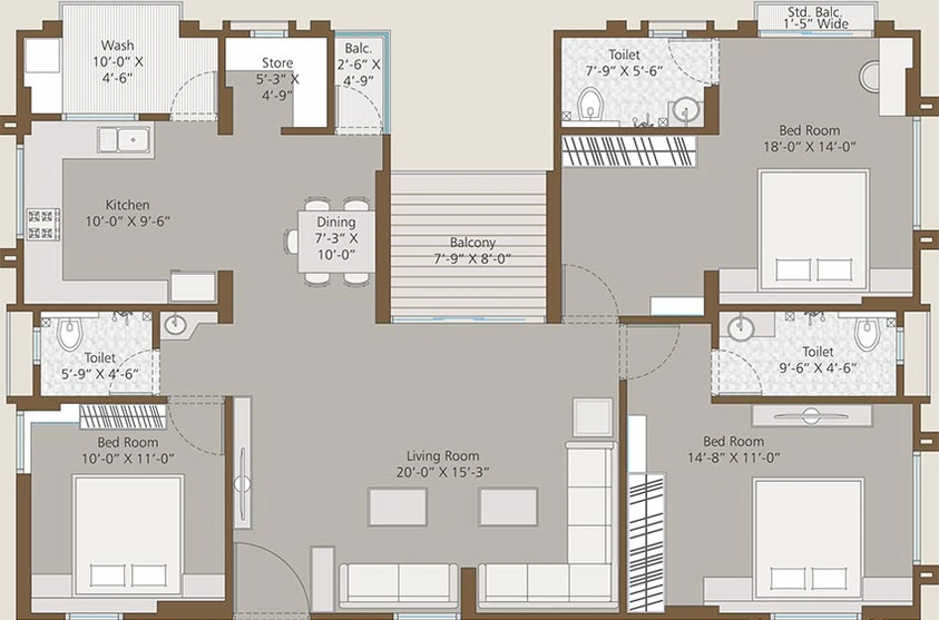 3 BHK Flat in Royal Lupin Larch in Bhayli Road, Vadodara - Image 821417