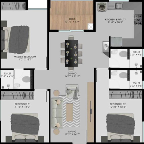 3 BHK Flat in Modern Urbanest in Sarjapur, Bangalore - Image 821706